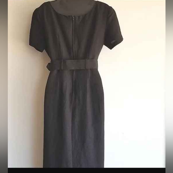 Vintage Belted Linen-Blend Side Button Midi Dress - Picture 5 of 7
